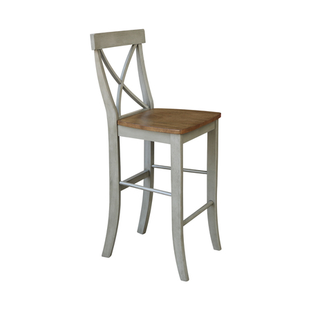 International Concepts X-back BarHeight Stool, 30" Seat Height, Hickory/Stone S41-6133